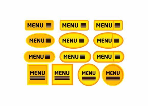Set of Yellow Menu Button Design for Web